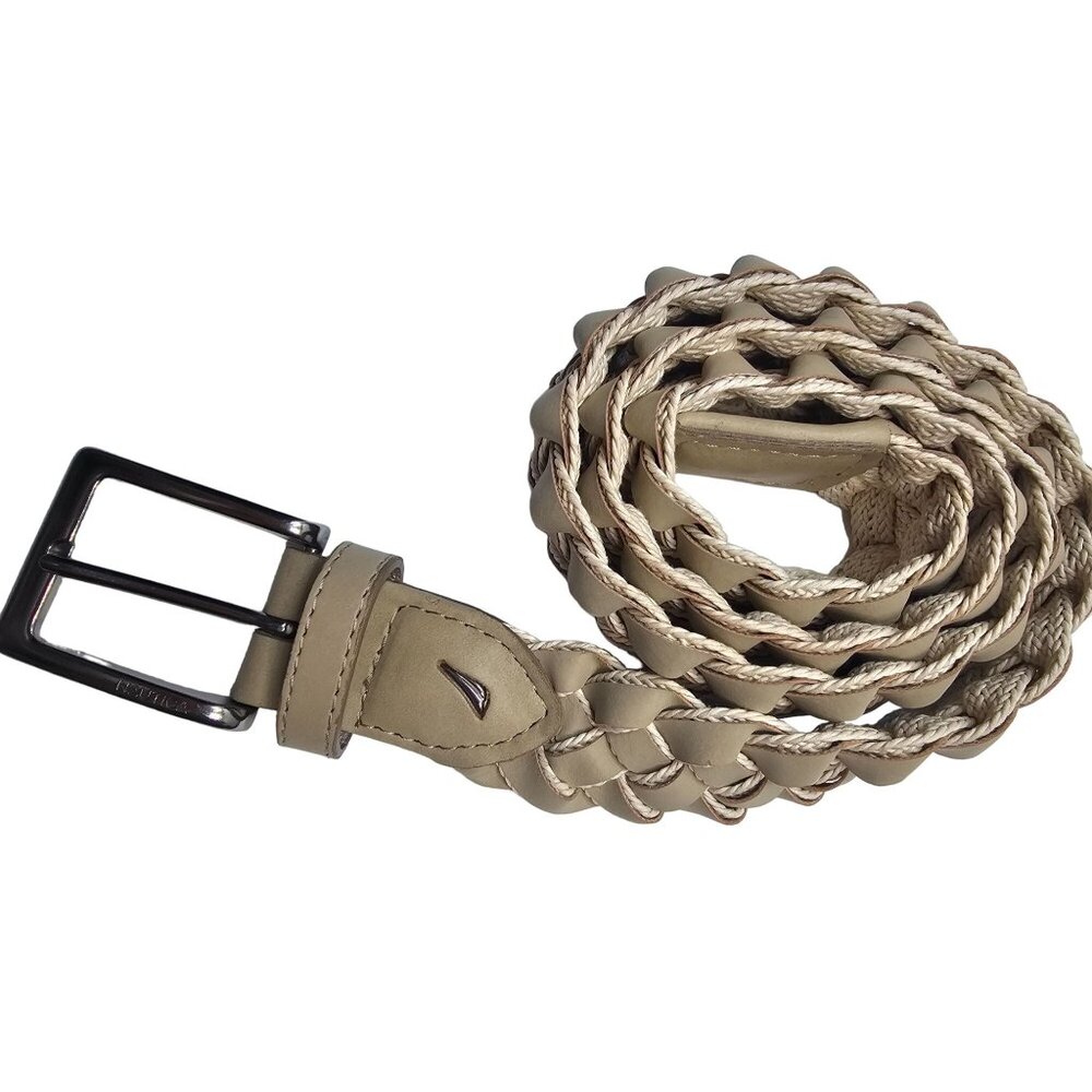 Alpha Taupe Braided Leather & Rope Belt Size 34/85 Made In China